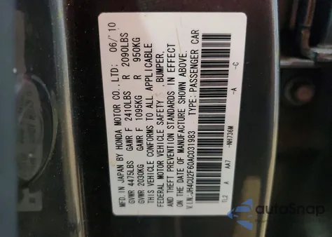 2010 Acura Tsx z USA, uszkodzony, nr VIN JH4CU2F60AC031983